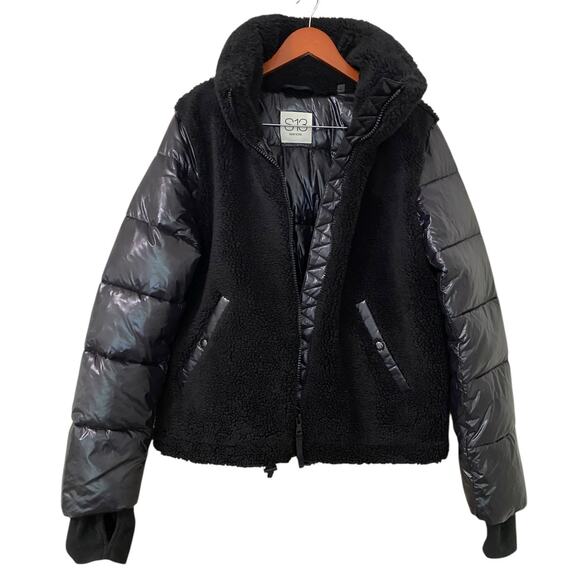 S13 Women Westside Mixed Media Coat XXL Black Sherpa Fleece Puffer Winter Jacket - Picture 16 of 16